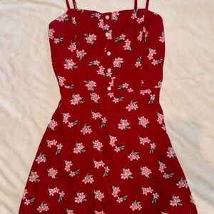 Hollister red with pink floral print dress, adjustable spaghetti strap